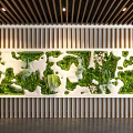 Lush Indoor Green Plant Wall With Modern Wooden Slat Background And Ceiling Design