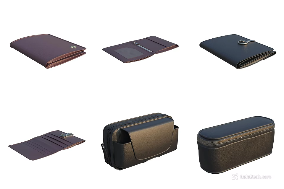 Genuine Leather Bags Cases Collection Various Styles Foldable Design Purple Black 3d model 