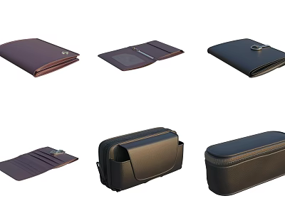 Genuine Leather Bags Cases Collection Various Styles Foldable Design Purple Black 3d model