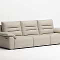 Beige Leather Three Seater Sofa With Modern Reclining Design And Comfortable Backrest