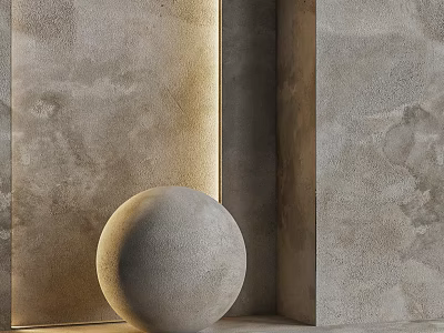 Minimalist Interior Design With Gray Sphere And Golden Framed Gray Walls 3d model