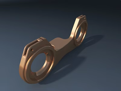 Golden Metal Sculpture With Two Circular Holes And Symmetrical Mechanical Design 3d model