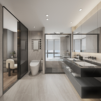 Modern Toilet Shower Room Toilet Washbasin Main Bathroom Simple Black and White Grey 3d model