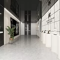 Modern Beauty Salon Reception Area With Chandelier Circular Carpet And White Chairs