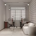 Modern Office Interior With Open Layout Work Desks Cozy Sofa Window Blinds And Pendant Lights