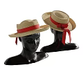 Stylish Straw Hats with Bowknots and Black Pink Red Ribbons on Mannequin