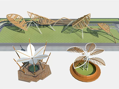 Creative Leaf Shaped Pergola Designs With Wooden Frame And Platform Structure 3d model