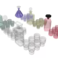 Colorful Wine Bottles and Transparent Wine Glasses in Various Styles and Shapes