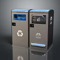 Stainless Steel Dual Trash And Recycling Bins With Recycling Symbol And Trash Icon