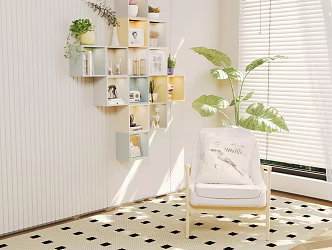 Leisure Chair Single Sofa Decorative Rack Decoration Potted Plant Combination 3d model