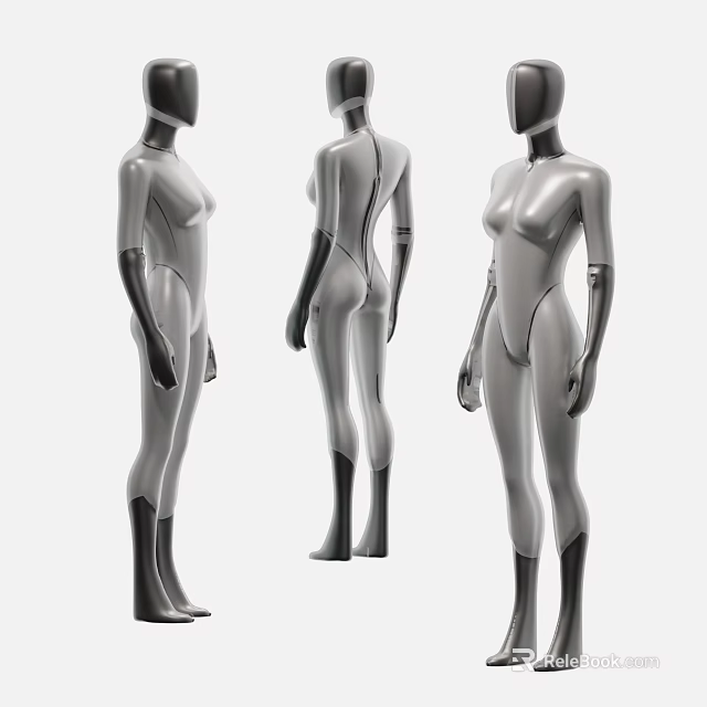Industrial Full Body Silver Mannequins As Display Equipment With Multiple Angles 3d model 