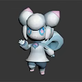 Cute Game Movie Character 3D Model With White Fluffy Head Pink Ears and Blue Eyes