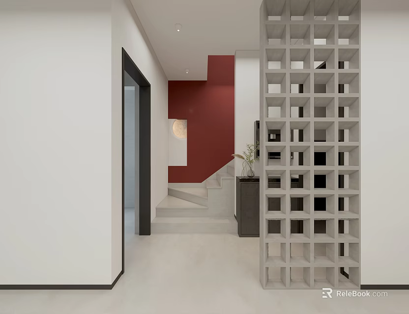 Modern Minimalist Public Office Space With Open Layout Partition And Green Plants 3d model 