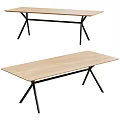 Modern Wooden Top Dining Table With Black Metal Legs And Rectangular Simple Design 3d model