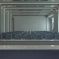 Modern Conference Room With Rows Of Gray Chairs Large Screen And Ceiling Lighting Strips