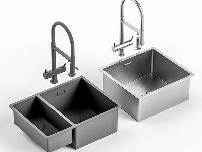 Stainless Steel Kitchen Sinks Double Bowl And Single Bowl With Faucets 3d model