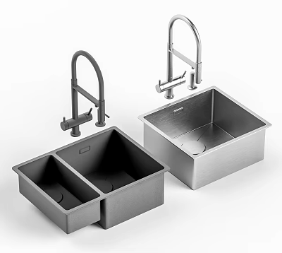 Stainless Steel Kitchen Sinks Double Bowl And Single Bowl With Faucets 3d model