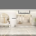 Modern Minimalist Clothing Store Interior With Round Mirror Display Racks And Plants