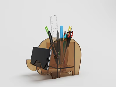 Transparent Acrylic Elephant Shaped Pen Holder With Phone Stand And Stationery 3d model