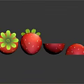 Fresh Strawberries With Green Leaves Whole And Sliced On Black Surface With Reflections