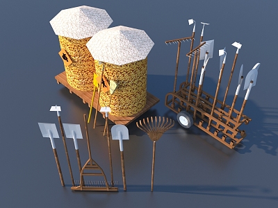 Chinese-style rural farming sketches farm tools 3d model