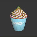 Blue Cup Cream Ice Cream With Orange And White Swirl Topped With Sprinkles