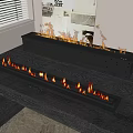Modern Electric Fireplace With Realistic Burning Flames In Living Room Interior
