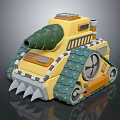 3D Cartoon Tank With Yellow Body Green Cannon Tracks And Spikes