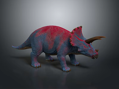Realistic Triceratops 3D Model With Red Blue Coloration Horns And Frill 3d model