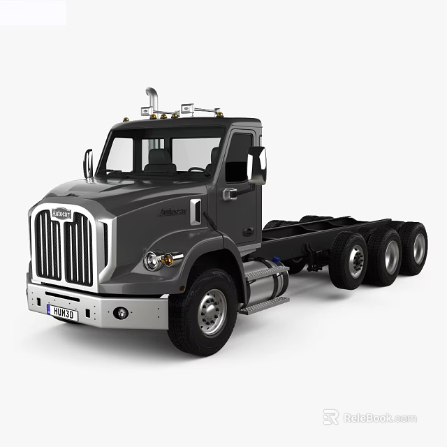International Gray Heavy Duty Truck Chassis With Multiple Wheels And Front Grille 3d model 