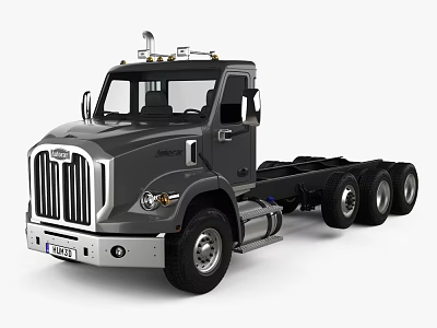 International Gray Heavy Duty Truck Chassis With Multiple Wheels And Front Grille 3d model