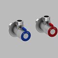 Two Chrome Water Valves With Red And Blue Handles For Plumbing Fixtures