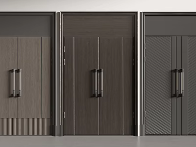 Three Modern Double Doors Designs With Brown Gray Panels And Metal Handles 3d model