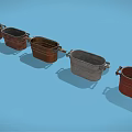 Household Copper Lidded Containers in Various Sizes with Open and Closed Lids