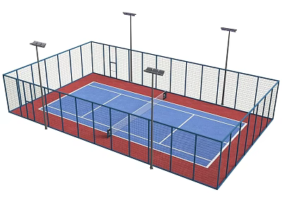 Outdoor Tennis Court Sports Equipment With Fencing Lighting And Blue Red Playing Surface 3d model