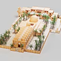 Traditional Ancient Architecture Model Featuring Dome Courtyard Palm Trees And Arched Structures 3d model