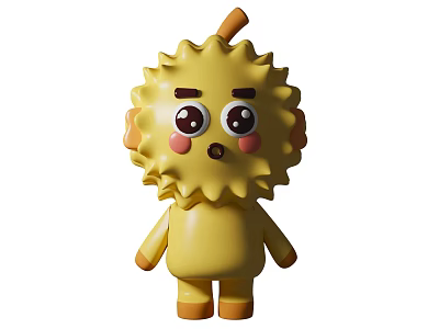 Cute Cartoon Durian Character With Spiky Head Big Eyes And Blush Cheeks 3d model