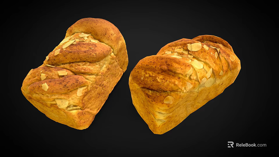 Freshly Baked Golden Loaf Bread With Almond Slices And Cinnamon Topping 3d model 