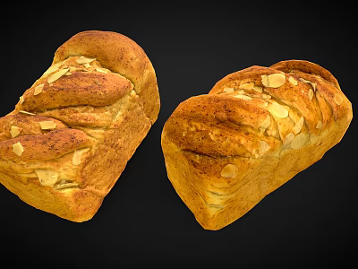 Freshly Baked Golden Loaf Bread With Almond Slices And Cinnamon Topping 3d model