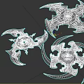 Shuriken Weapons With Three Different Designs Sharp Blades Metallic Finish And Color Accents