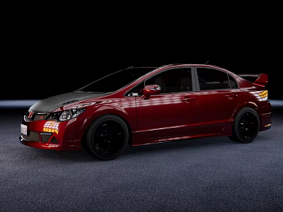 Modified Red Sedan With Black Rims And Racing Style Design 3d model