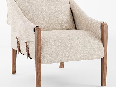 Modern Single Chair With Beige Fabric Upholstery And Wooden Armrests Legs 3d model