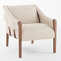 Modern Single Chair With Beige Fabric Upholstery And Wooden Armrests Legs