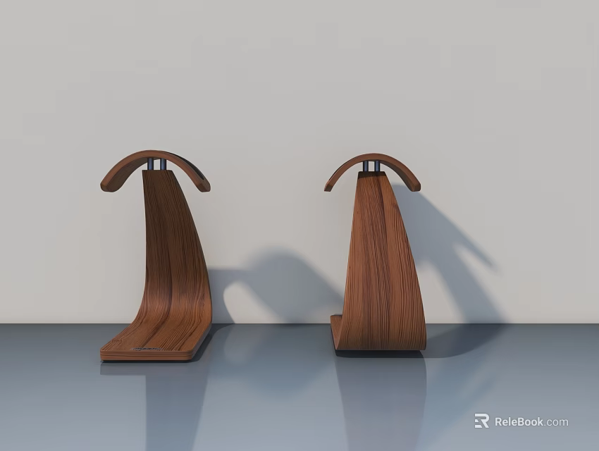 Modern Wooden Hinged Door Handles With Curved Design And Dark Brown Finish 3d model 