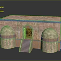 Traditional Stone Residential Building With Central Entrance Staircase And Two Side Dome Structures