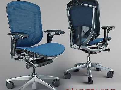 Modern Ergonomic Office Desk Chair Set With Blue Mesh Backrest And Black Armrests 3d model