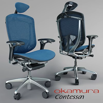 Modern Ergonomic Office Desk Chair Set With Blue Mesh Backrest And Black Armrests 3d model