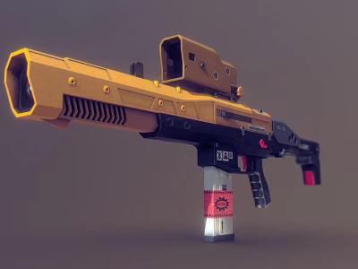 Golden And Black Futuristic Sci Fi Gun With Scope Red Accents And Metallic Finish 3d model