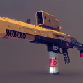 Golden And Black Futuristic Sci Fi Gun With Scope Red Accents And Metallic Finish