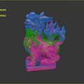 Red Stone Mythical Beast Sculpture With Intricate Curly Mane And Base
